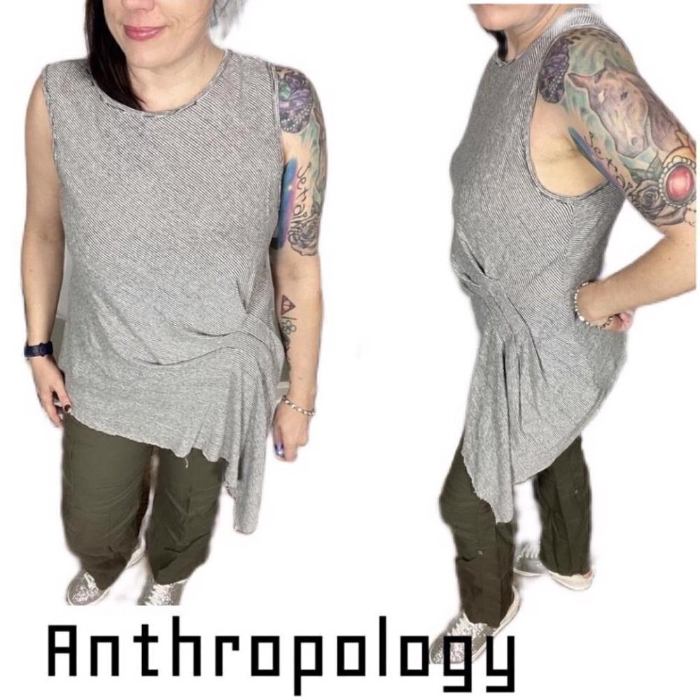 Anthro T.La striped asymmetric side pleated top lightweight unique. Sz L